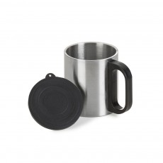 Caneca de Aço Inox 180 ml Com Tampa e Cabo Plástico